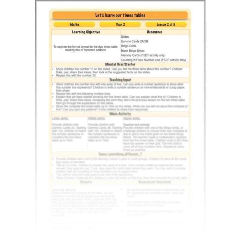 PlanBee Let's Learn our Times Tables - Maths Lessons Year 2 Multiplication