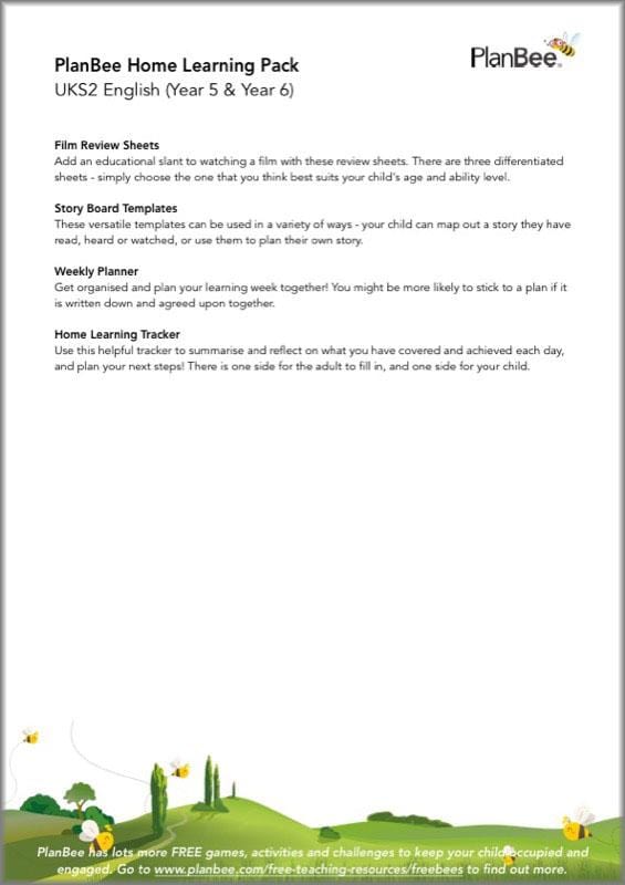 PlanBee Upper KS2 English Home Learning Activities for Year 5 & Year 6