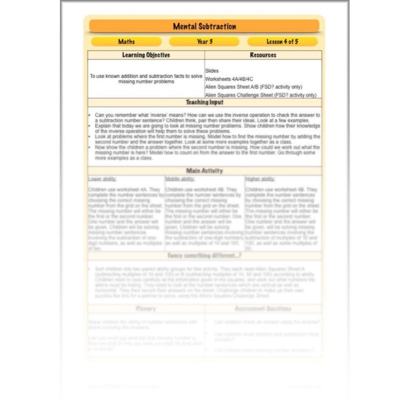 PlanBee Mental Subtraction: Addition and Subtraction Year 3 Maths