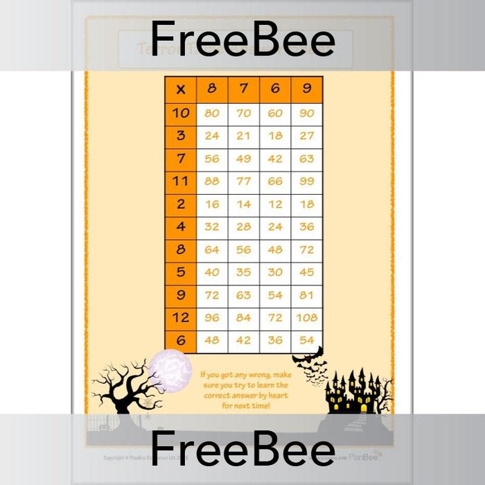PlanBee Terror Tables: Halloween-themed Times Tables by PlanBee