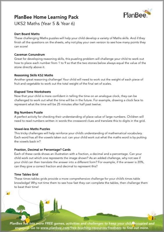 PlanBee KS2 Maths Home Learning Activites for Year 5 & Year 6