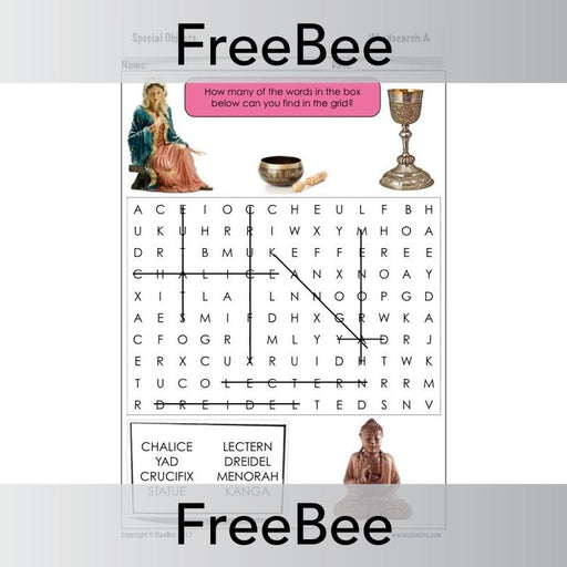 PlanBee Special Objects Wordsearch | RE Free Teaching Resources | PlanBee
