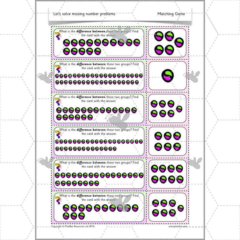 PlanBee Let’s solve missing number problems - Year 1 KS1 Maths plans