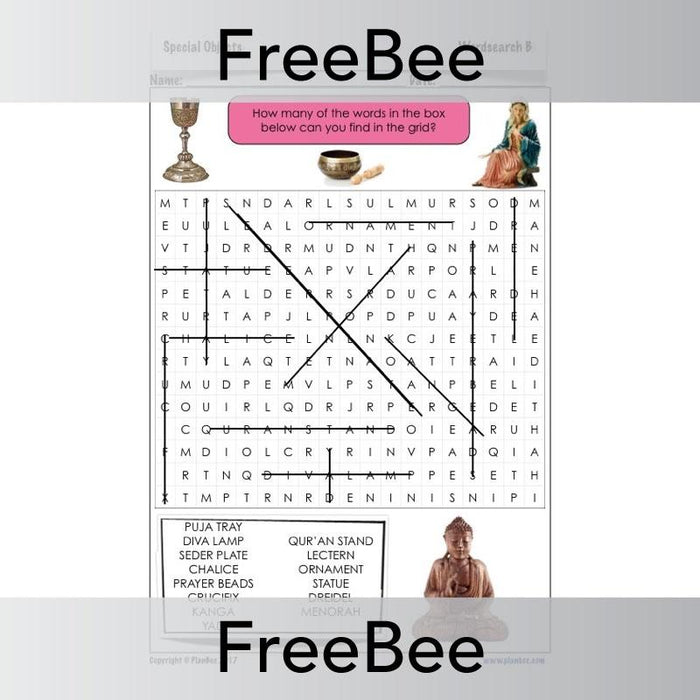 PlanBee Special Objects Wordsearch | RE Free Teaching Resources | PlanBee