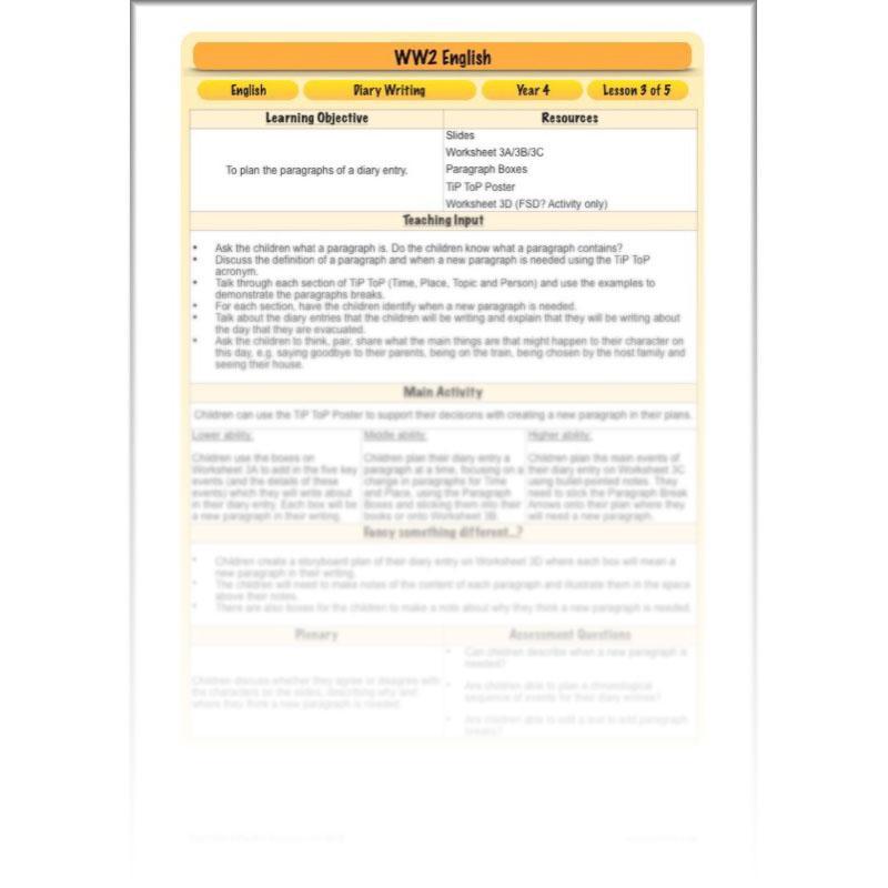 PlanBee World War 2 Evacuee Diary Entries Lesson Plans by PlanBee