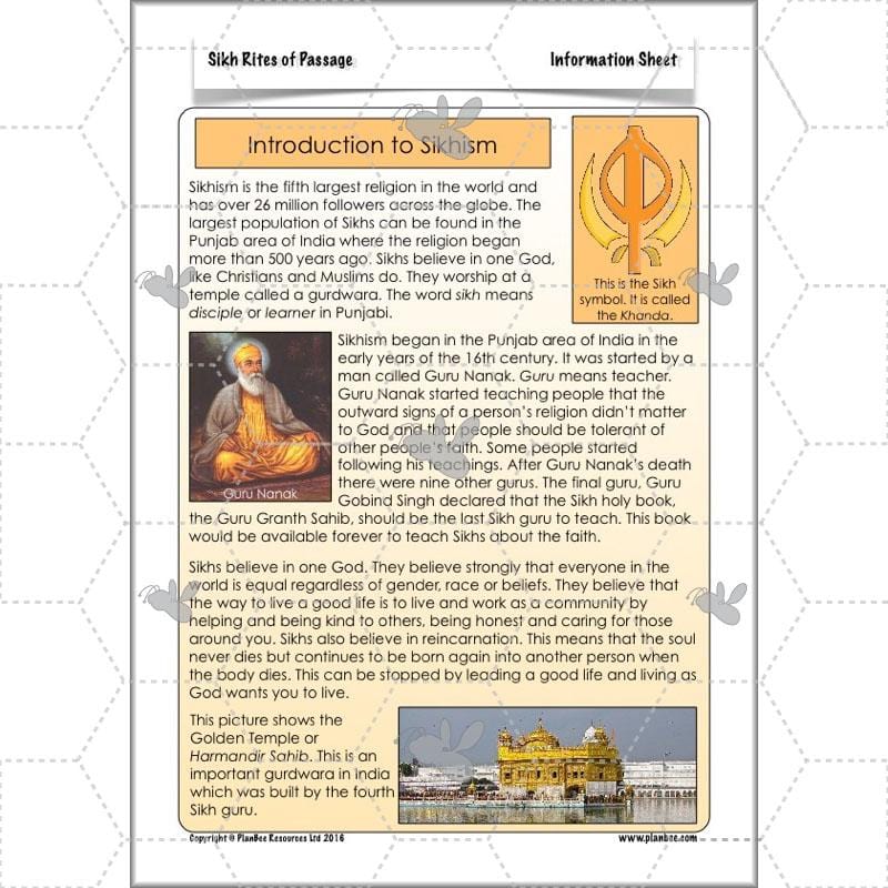 PlanBee Sikh Rites of Passage: KS2 RE lesson planning pack