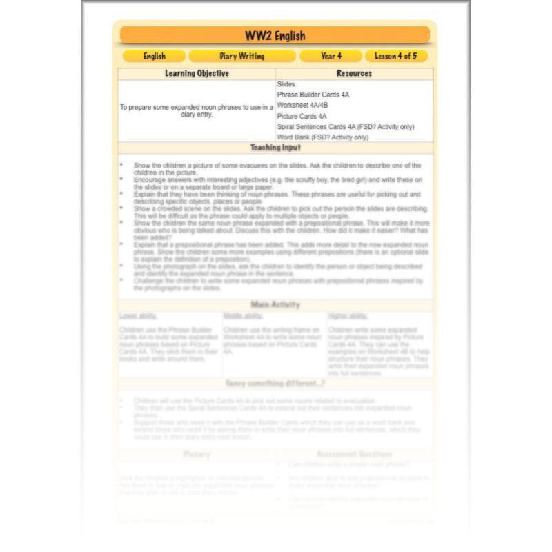 PlanBee World War 2 Evacuee Diary Entries Lesson Plans by PlanBee