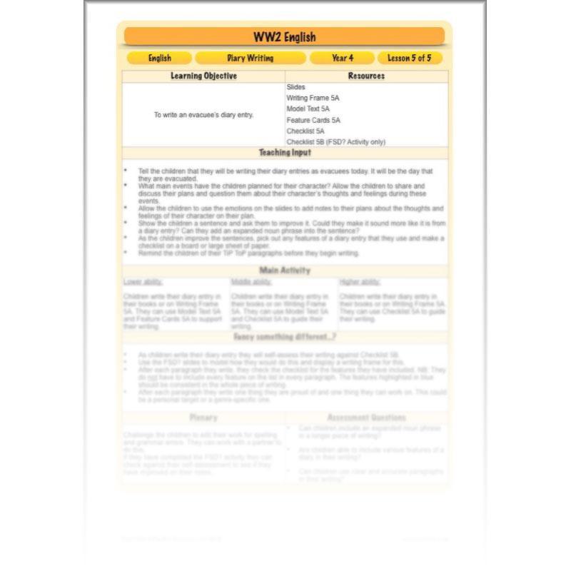 PlanBee World War 2 Evacuee Diary Entries Lesson Plans by PlanBee