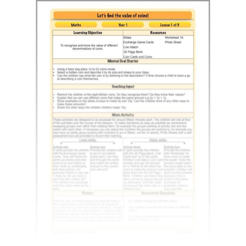 PlanBee Let’s find the value of coins - KS1 fun maths money lesson plans