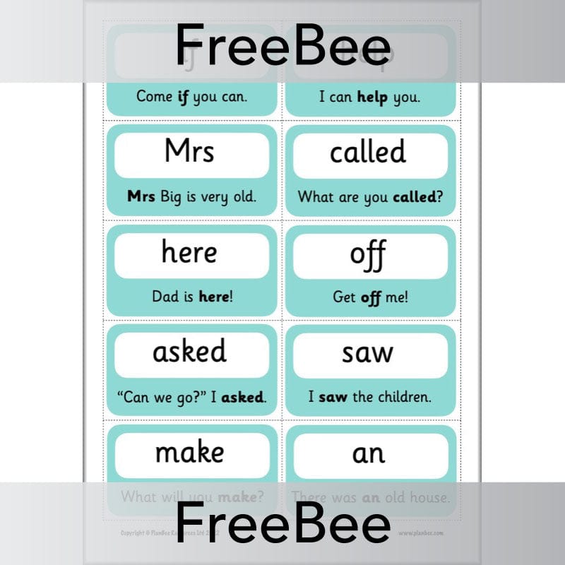 PlanBee FREE 100 High Frequency Words Flashcards | PlanBee