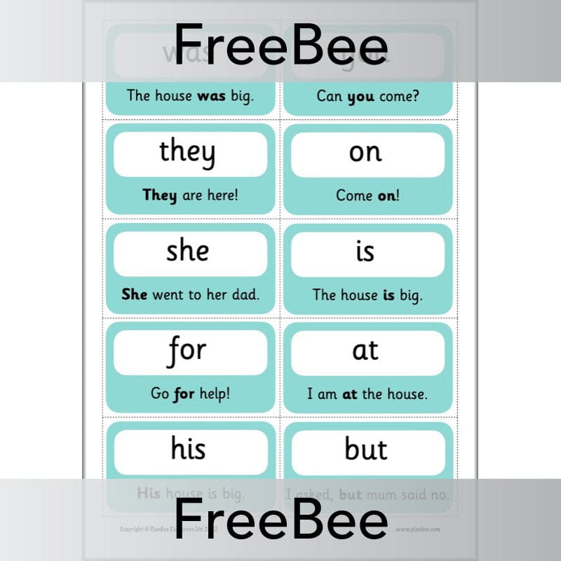 PlanBee FREE 100 High Frequency Words Flashcards | PlanBee