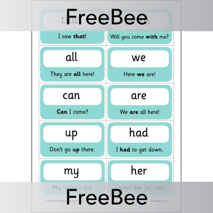 PlanBee FREE 100 High Frequency Words Flashcards | PlanBee