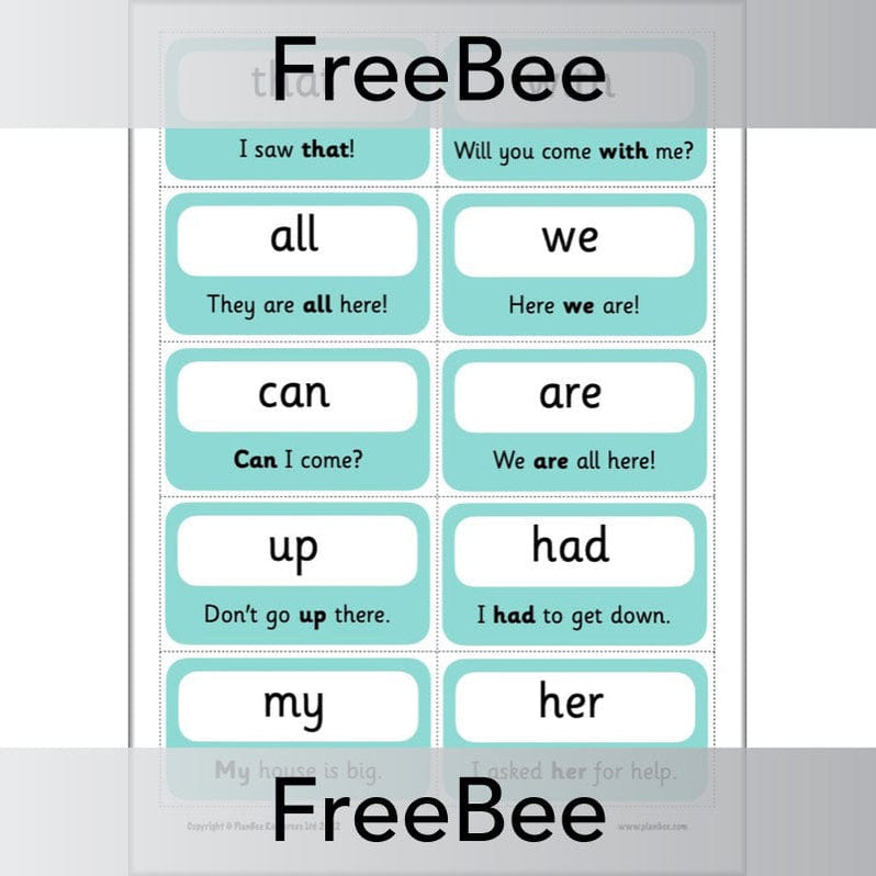 FREE 100 High Frequency Words Flashcards PlanBee