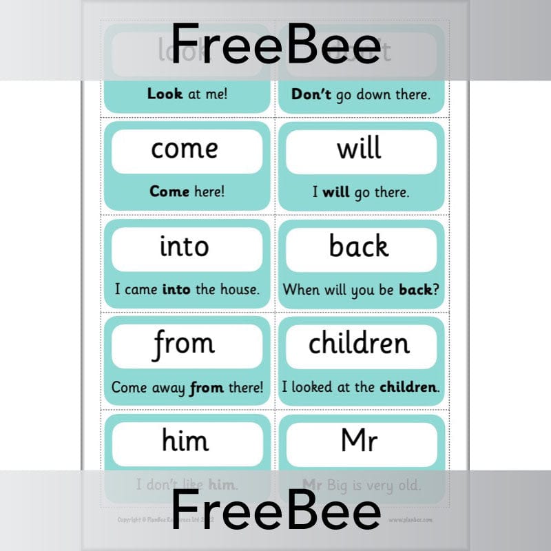 PlanBee FREE 100 High Frequency Words Flashcards | PlanBee