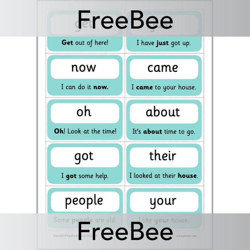 PlanBee FREE 100 High Frequency Words Flashcards | PlanBee
