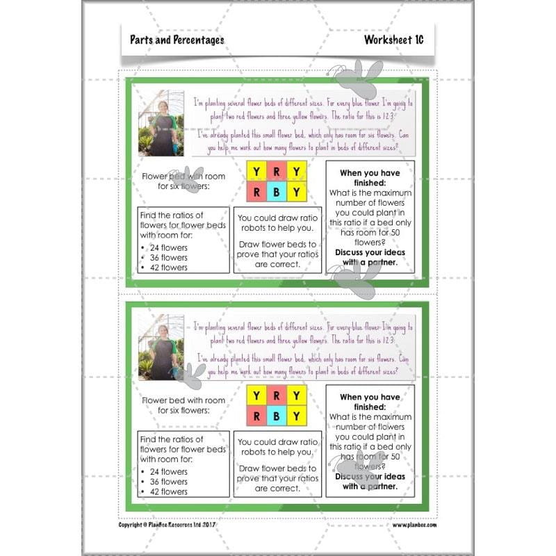 PlanBee Parts and Percentages: Year 6 ratio and proportion