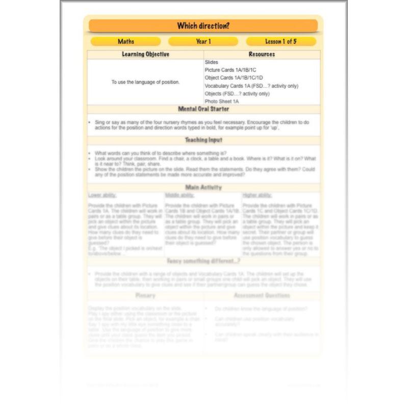 PlanBee Position and Direction Year 1 Maths Lessons by PlanBee