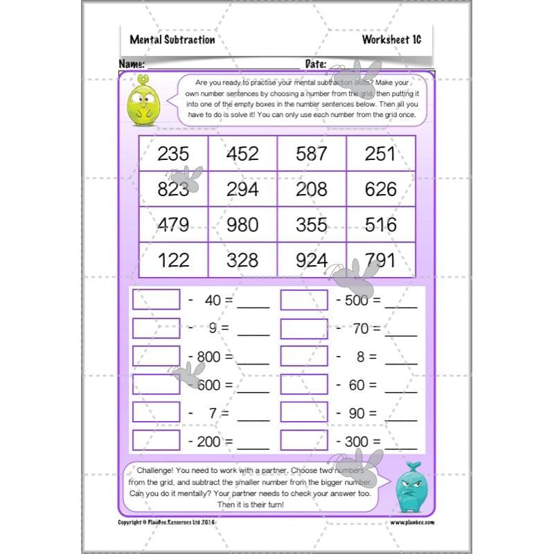 PlanBee Mental Subtraction: Addition and Subtraction Year 3 Maths