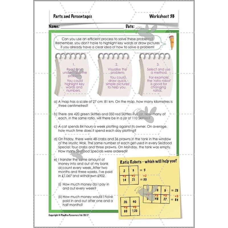 PlanBee Parts and Percentages: Year 6 ratio and proportion