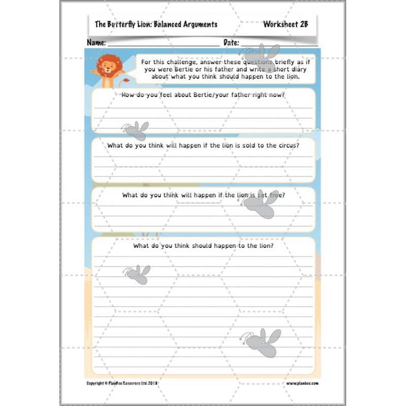 The Butterfly Lion Worksheets KS2 Year 5 English by PlanBee