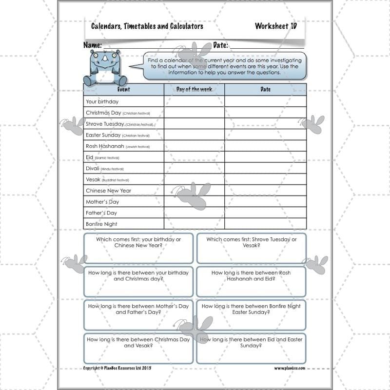 PlanBee Year 5 Time Lessons: Calendars and Timetables KS2
