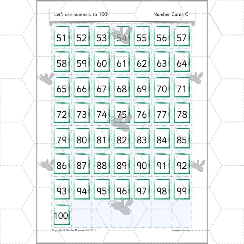 PlanBee Let's use numbers to 100 - Year 1 Maths resource pack