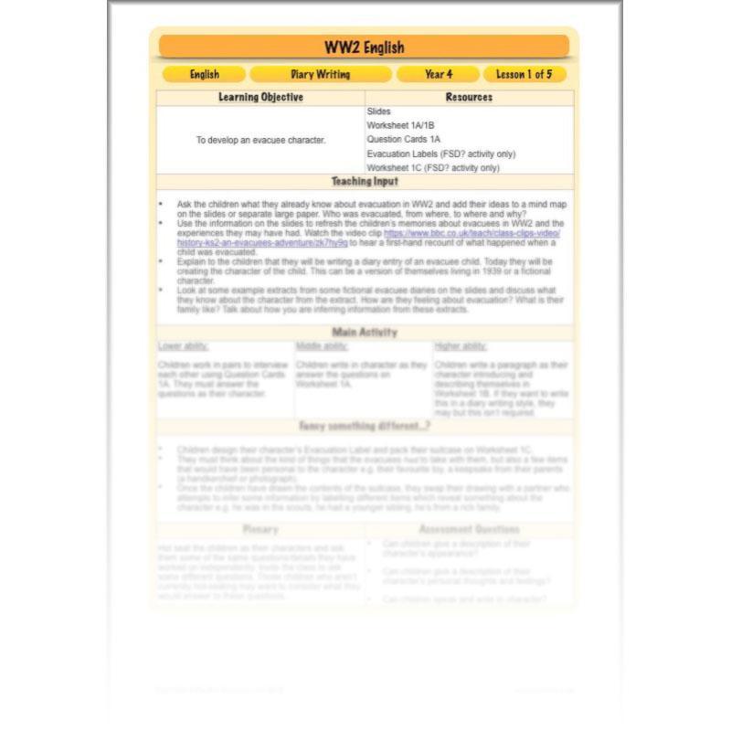 PlanBee World War 2 Evacuee Diary Entries Lesson Plans by PlanBee