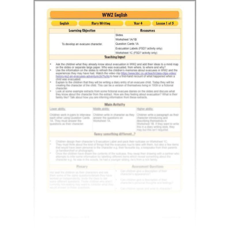 World War 2 Evacuee Diary Entries Lesson Plans by PlanBee