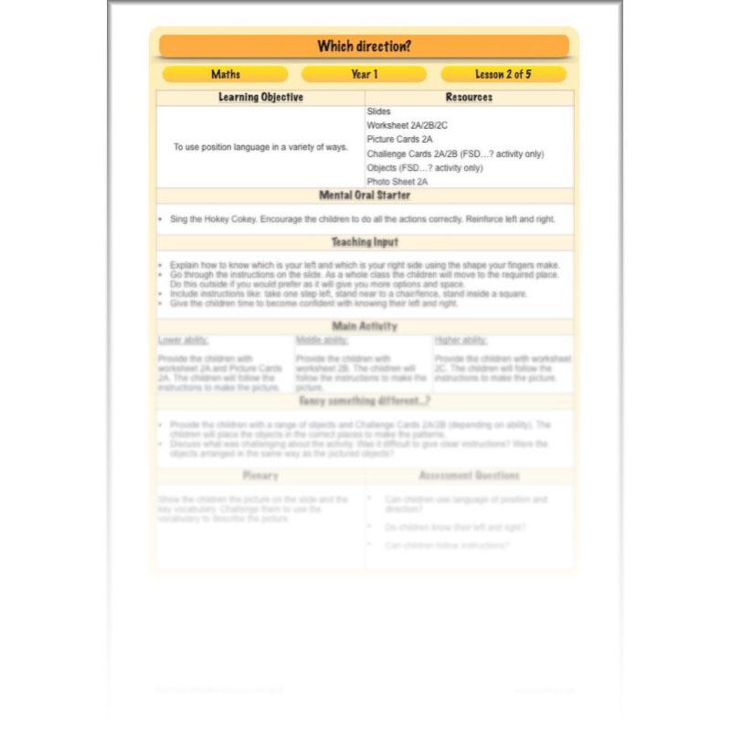 PlanBee Position and Direction Year 1 Maths Lessons by PlanBee