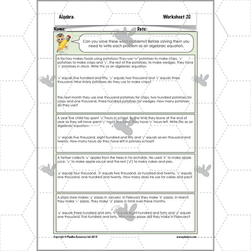 PlanBee Algebra: simple algebra lesson planning for Year 6