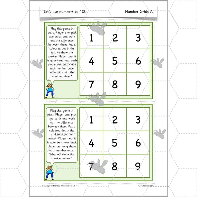 PlanBee Let's use numbers to 100 - Year 1 Maths resource pack