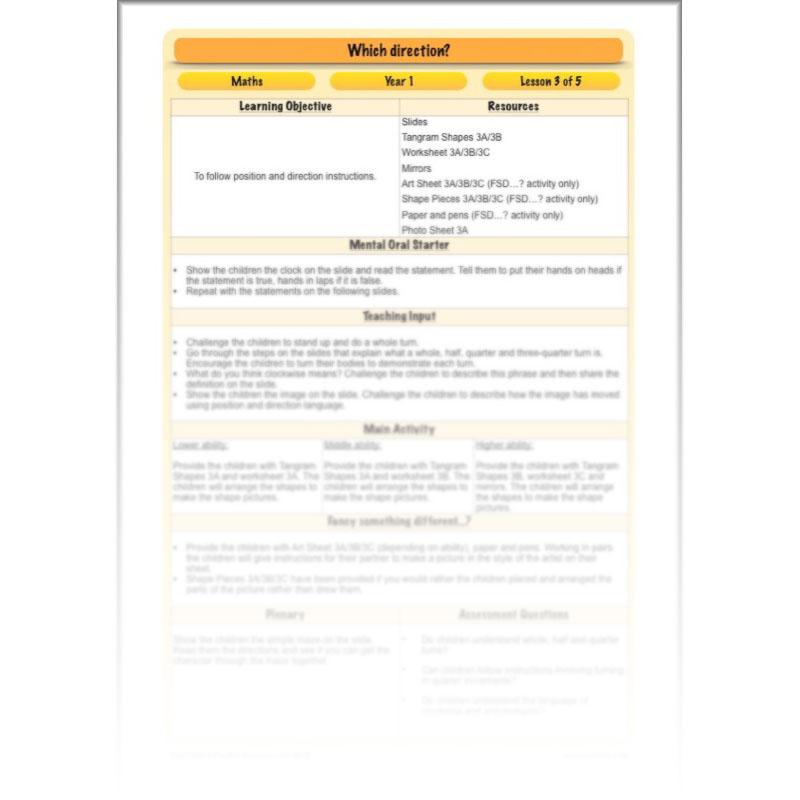PlanBee Position and Direction Year 1 Maths Lessons by PlanBee
