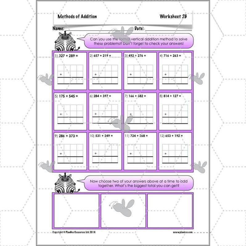 Methods of Addition Maths Lessons for Year 4 by PlanBee
