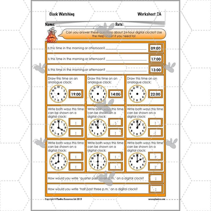 PlanBee Clock Watching | Time Year 3 Maths Lesson Activity Pack