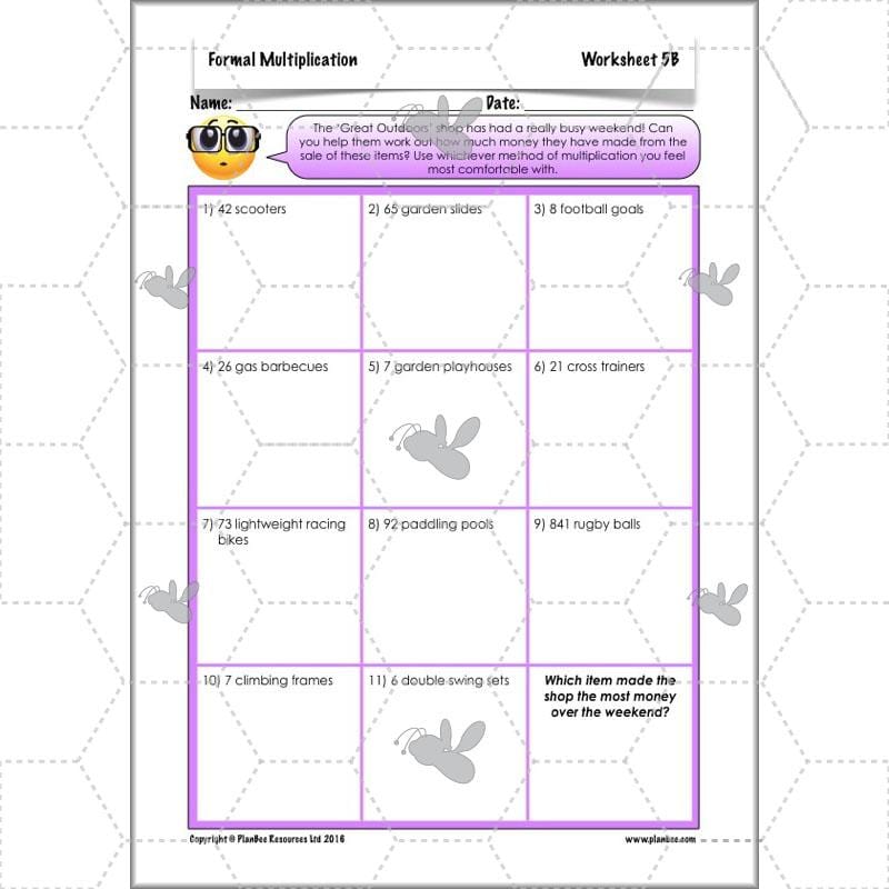 PlanBee Formal Multiplication - Multiplication & Division Year 5 Maths