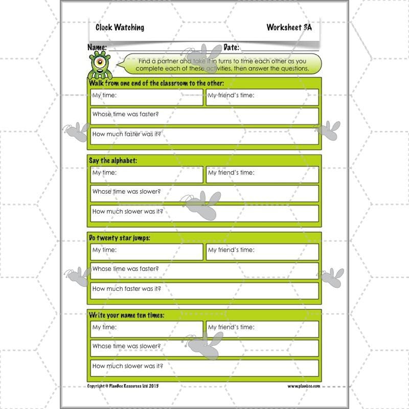 PlanBee Clock Watching | Time Year 3 Maths Lesson Activity Pack