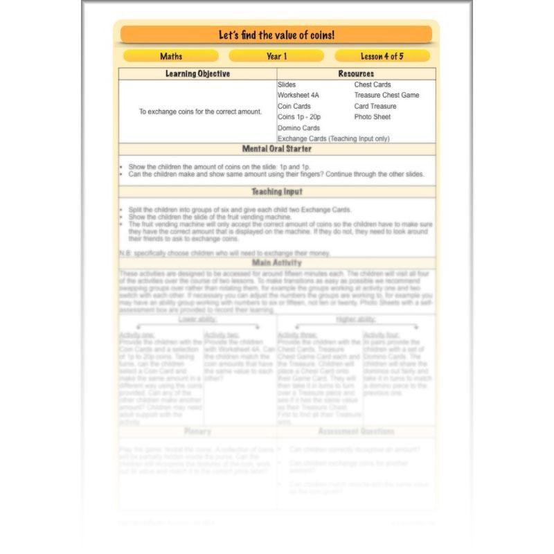 PlanBee Let’s find the value of coins - KS1 fun maths money lesson plans