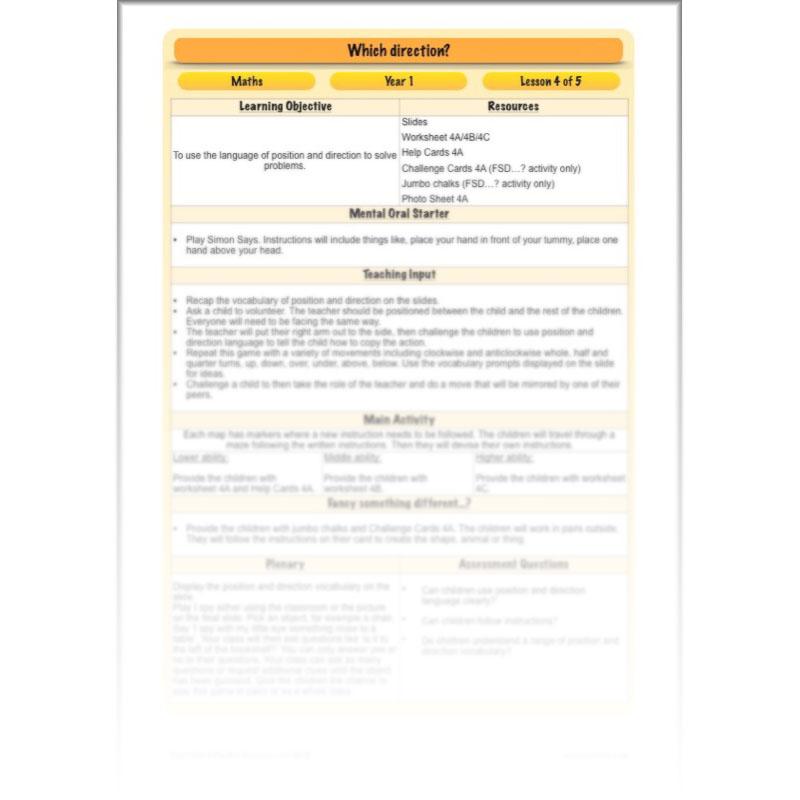 PlanBee Position and Direction Year 1 Maths Lessons by PlanBee