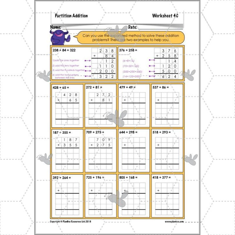 Addition Using Partitioning Worksheet Partition Addition Year 3 Primary Maths Lessons by PlanBee