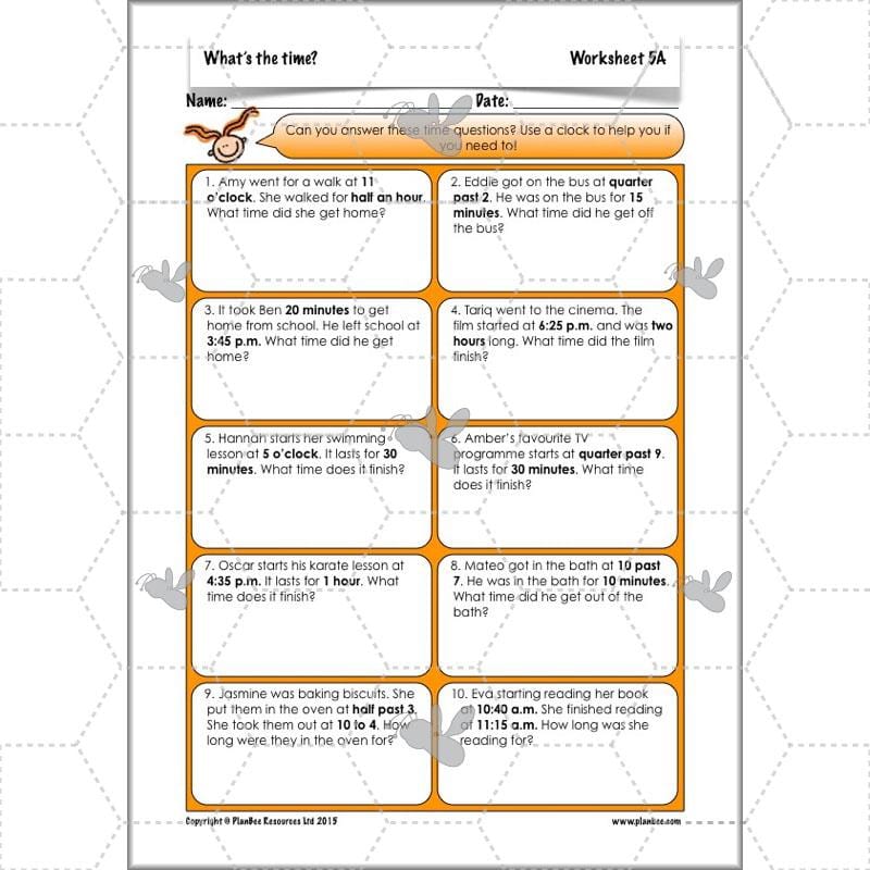 PlanBee Year 3 Time Planning | Plans, Slides and Worksheets