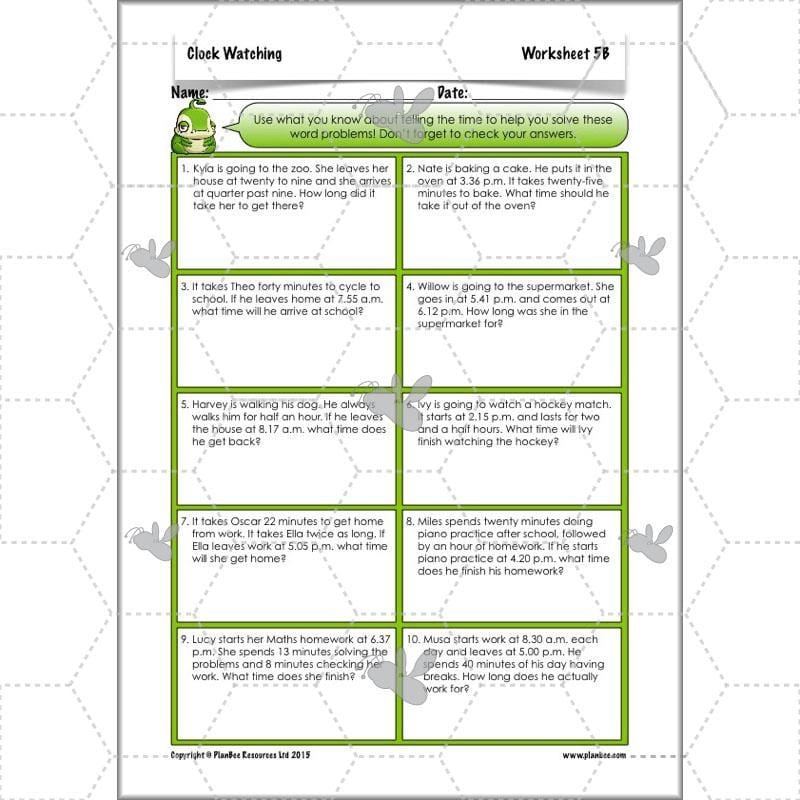 PlanBee Clock Watching | Time Year 3 Maths Lesson Activity Pack