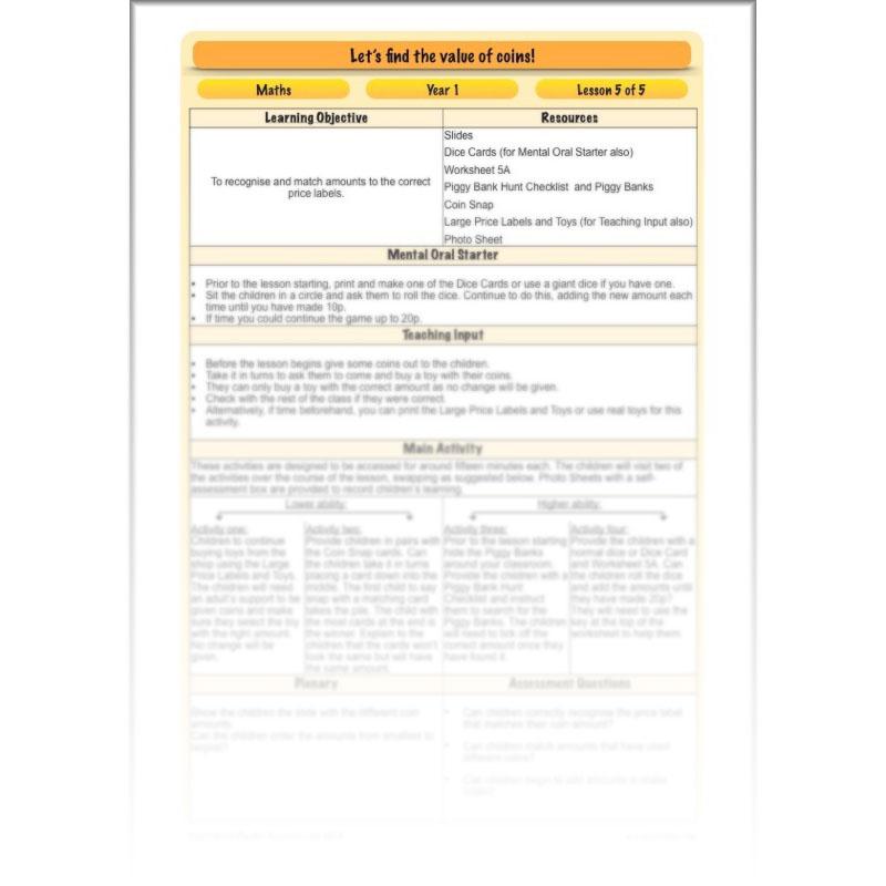 PlanBee Let’s find the value of coins - KS1 fun maths money lesson plans