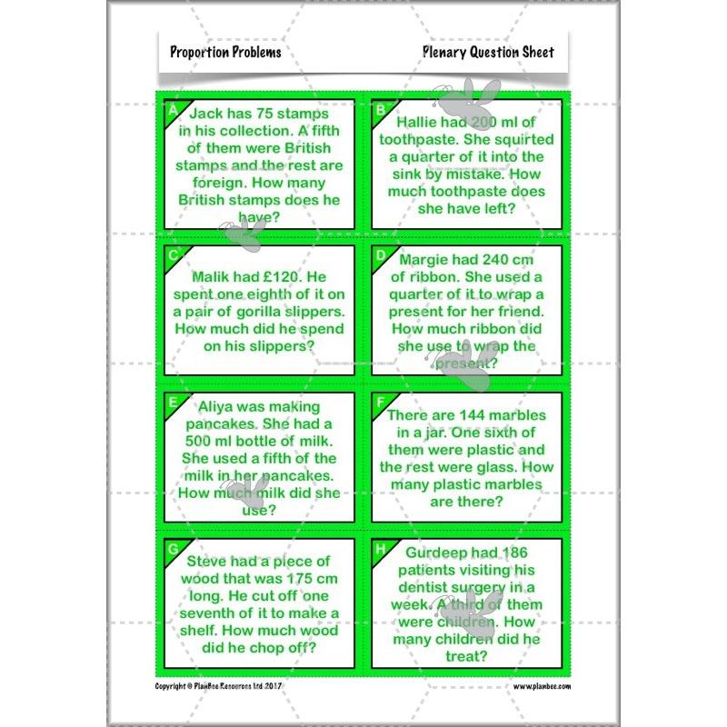 PlanBee Proportion Problems: Year 4 fractions problem solving