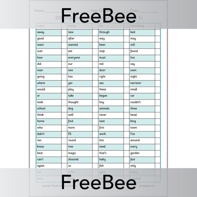 PlanBee FREE 200 High Frequency Words Flashcards | PlanBee