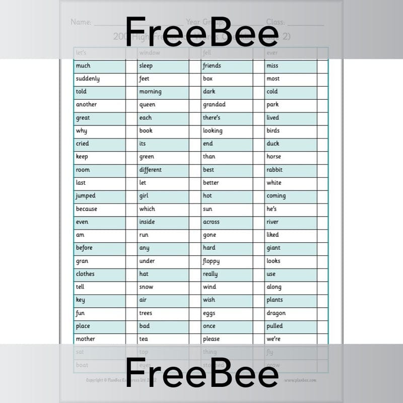 PlanBee FREE 200 High Frequency Words Flashcards | PlanBee
