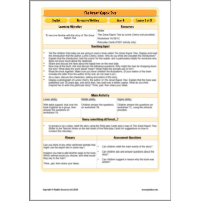 PlanBee The Great Kapok Tree Planning | Persuasive Writing Year 4