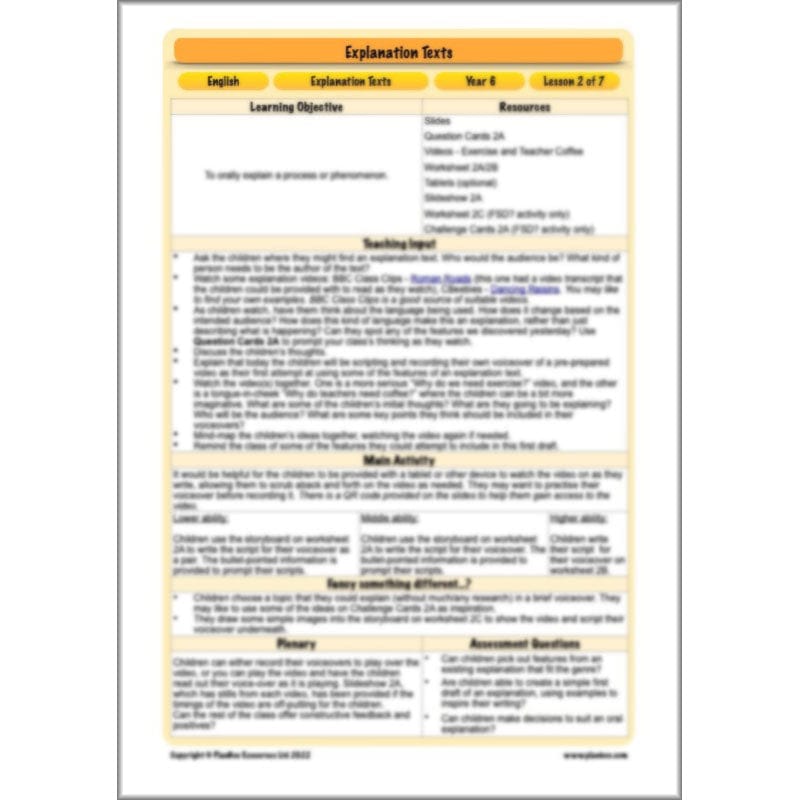 PlanBee Explanation Texts Year 6 - PlanBee English