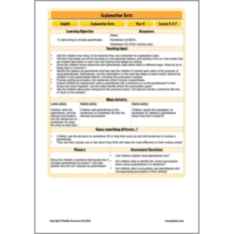 Explanation Texts Year 6 PlanBee English