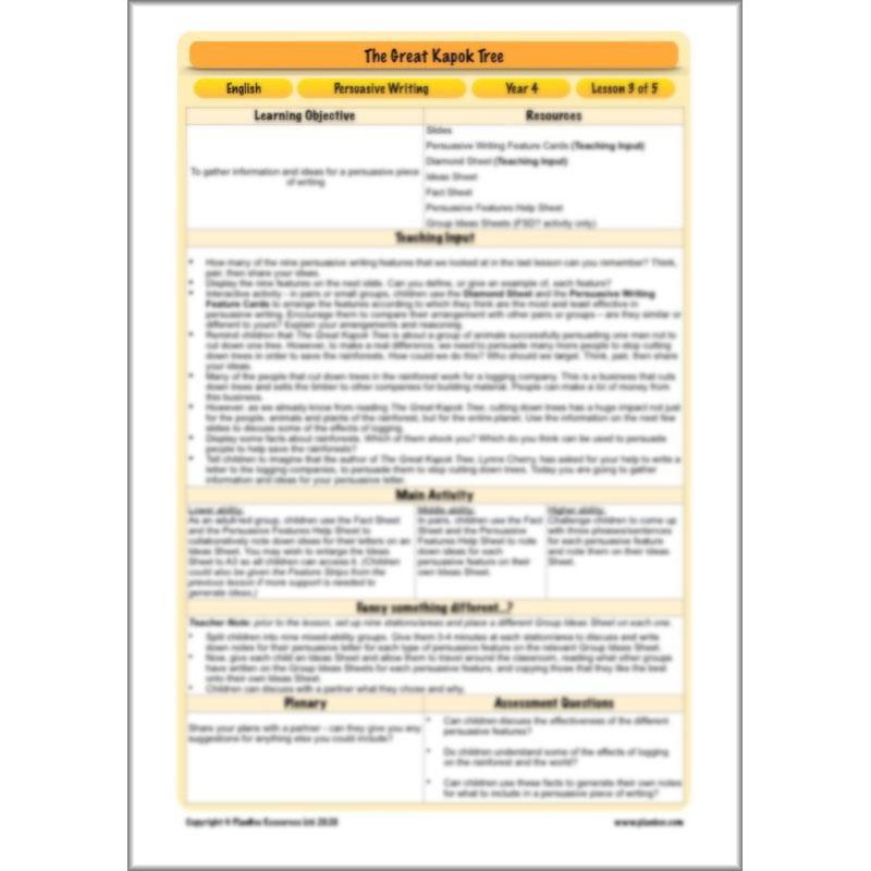 PlanBee The Great Kapok Tree Planning | Persuasive Writing Year 4