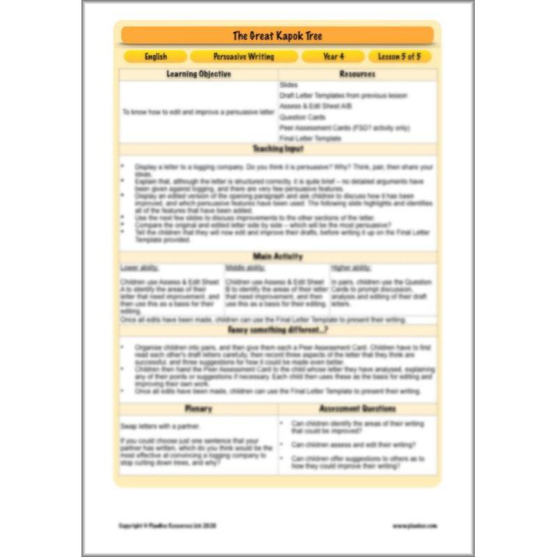 PlanBee The Great Kapok Tree Planning | Persuasive Writing Year 4